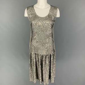 DRIES VAN NOTEN Silver Silk Sequined Shift Dress